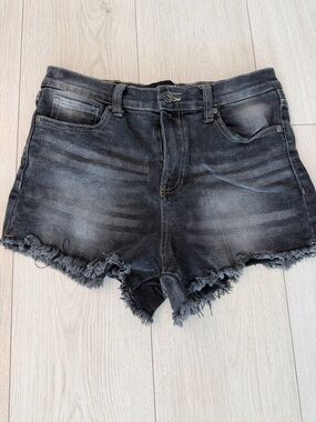 Kendall Kylie 7/28 drifter high rise Black Fringe Raw Hem Denim Shorts ab32